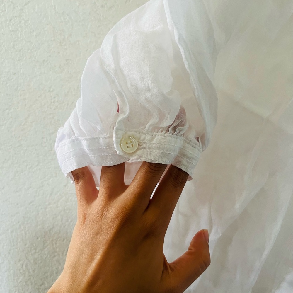 White Puff Sleeve Button-Down Blouse - image 2
